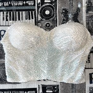 Revolve Retrofete Katie Bustier Bralette Top white sequin beading tube top bride